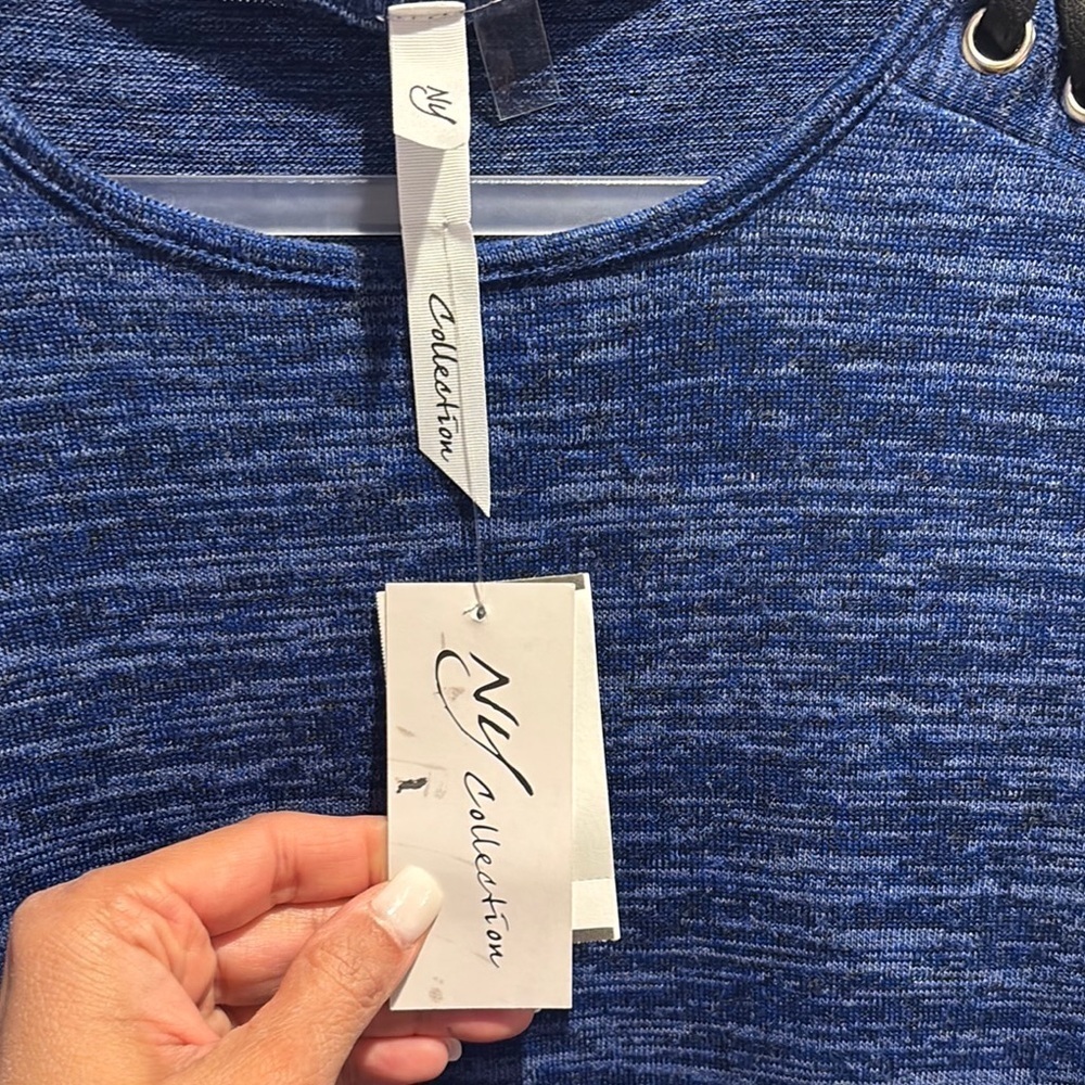 Blue Women's Top with Lacing detail at shoulders - Picture 2 of 7